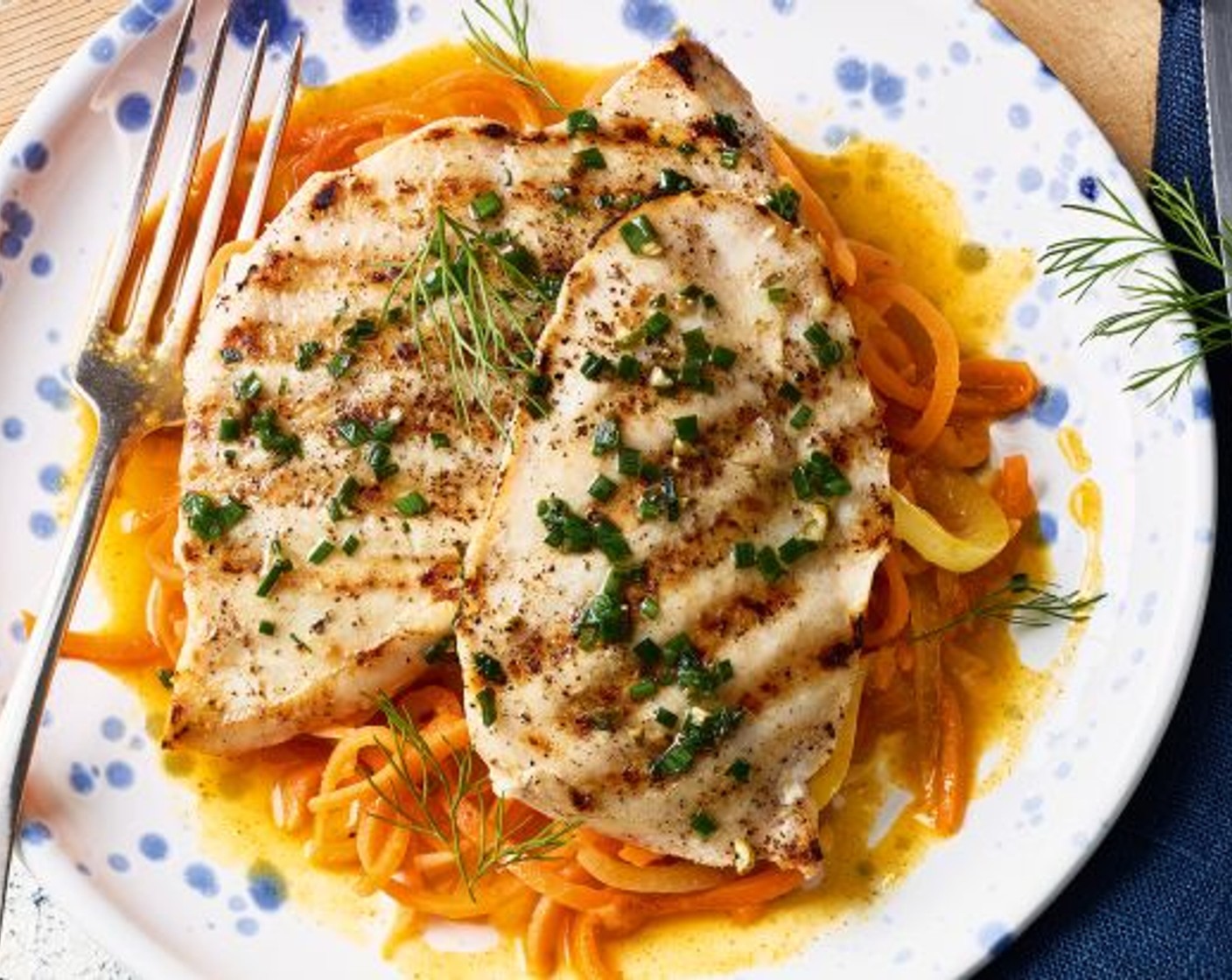 Pouletschnitzel mit Rüeblinudeln