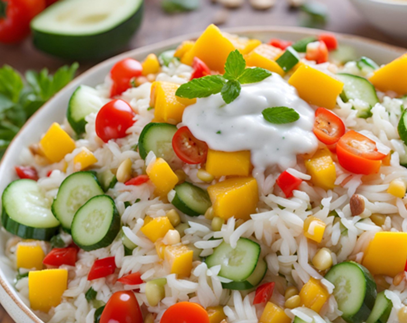 Bunter Reissalat mit Mango